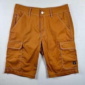 True Religion Men's Orange Brown Contrast Stitch Cargo Shorts Size 32